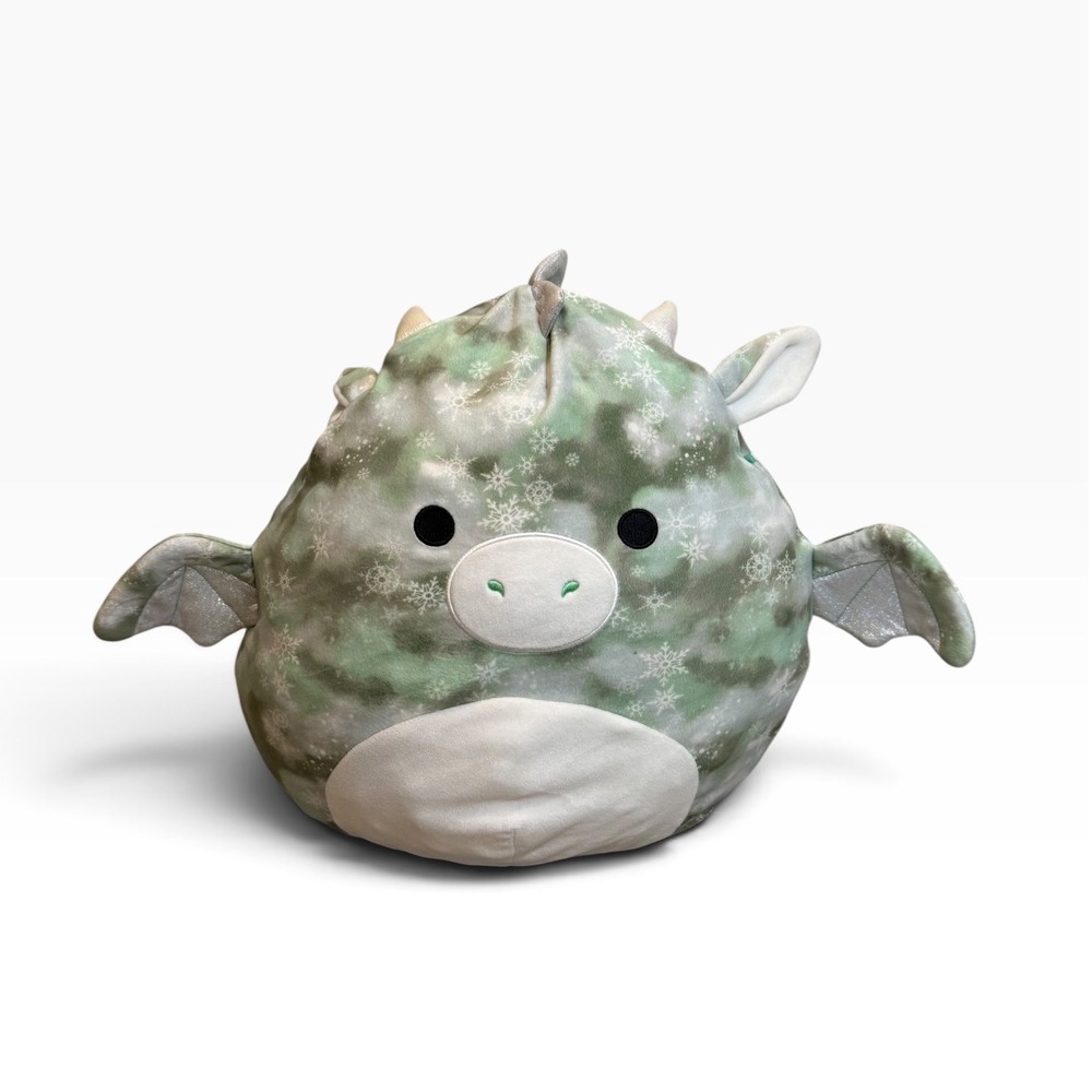 Squishmallow 14 Will the Dragon Green Snowflake Tie Dye Holiday Plush Kellytoy